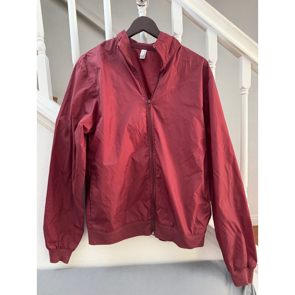 American Apparel Windbreaker Jacket Maroon Burgundy Full Zip Nylon Mens Medium
